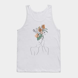 Colorful Flower Head Woman Line Art, Minimal Line Art, Floral Woman Illustration, Single Line Art, Female Body Poster Tank Top